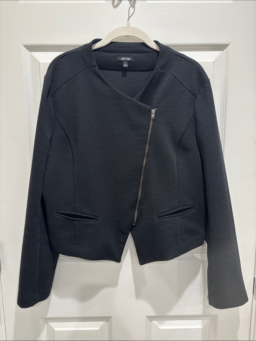 Apt 9 Black Moto Style Jacket Textured Zip Front Size Large EUC
